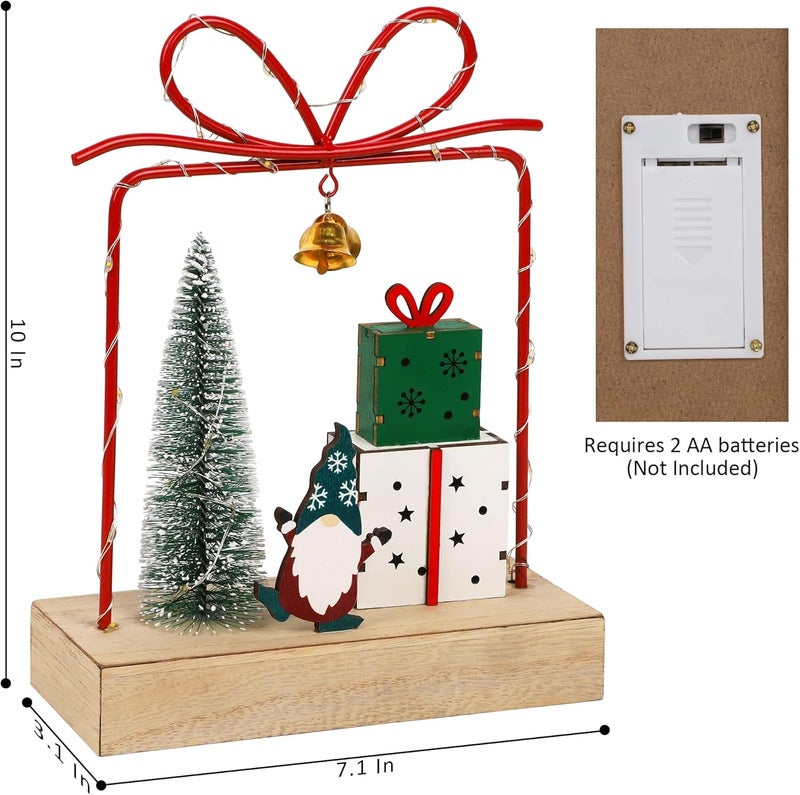 Ridota Christmas Tabletop Decoration, Wooden Lighted Christmas Gift Box Collectible Buildings Decorations, Christmas Giftboxes Santa Ornaments, Battery Operated Christmas Indoor Fireplace Table Decorations - Image 2